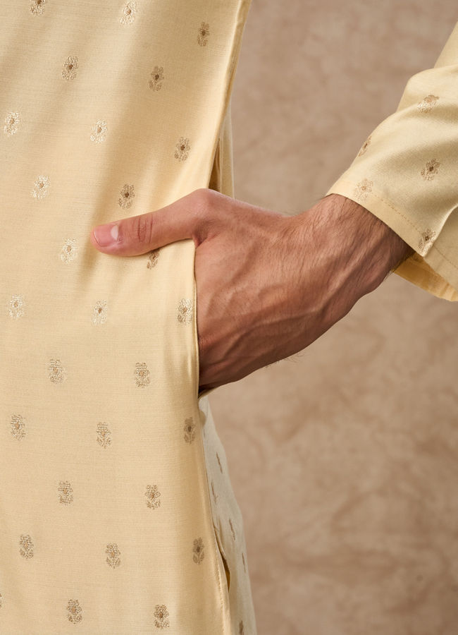 Manyavar Men Fawn Blended Viscose Kurta Pajama