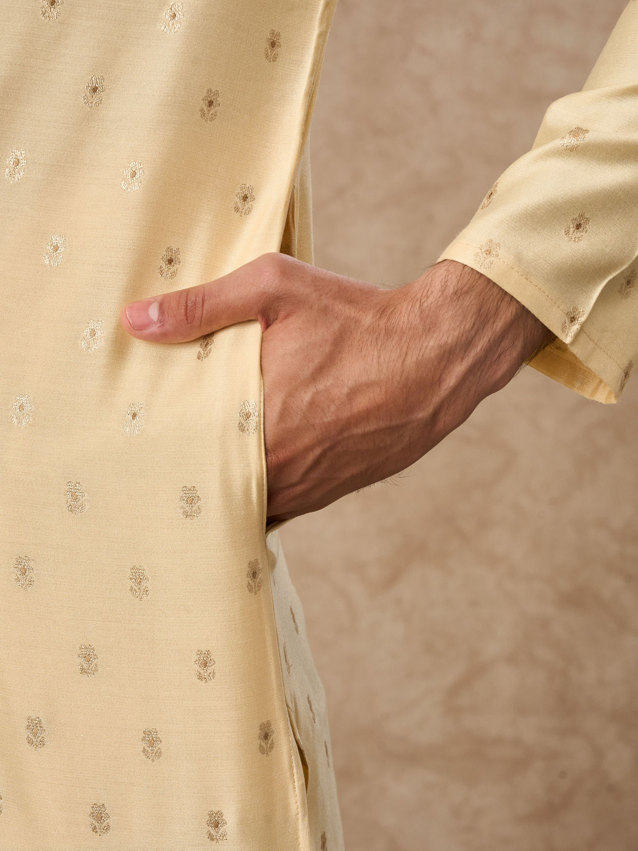 Manyavar Men Fawn Blended Viscose Kurta Pajama