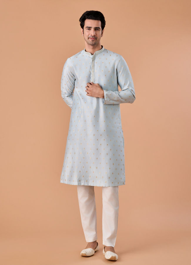 Manyavar Men Light Blue Elegance Kurta Pajama