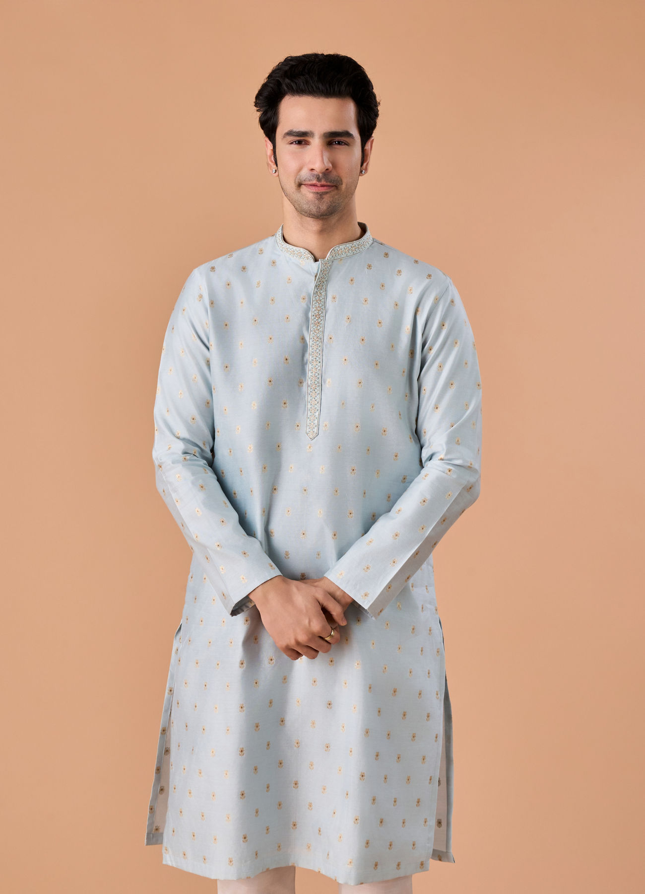 Manyavar Men Light Blue Elegance Kurta Pajama