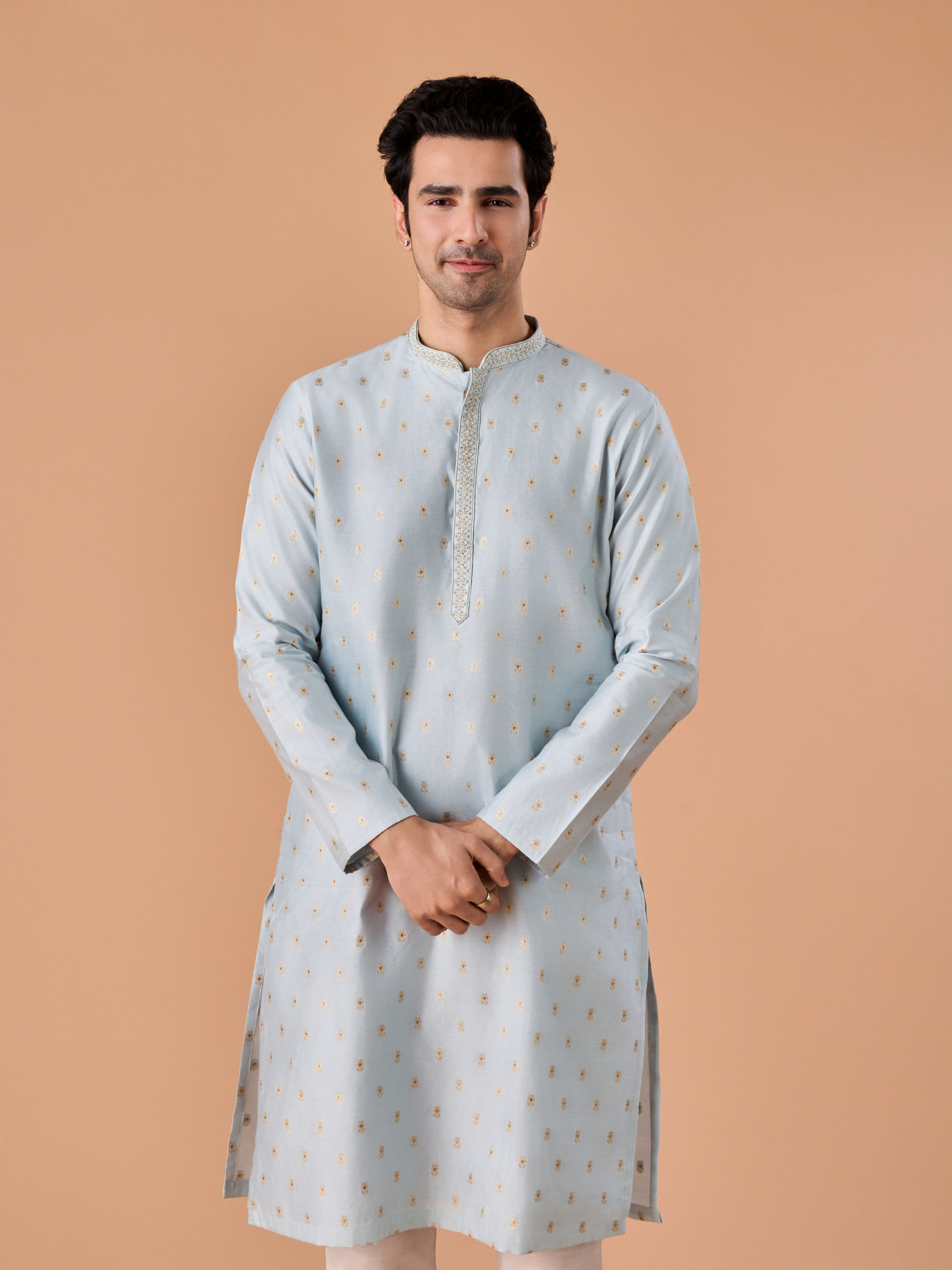 Manyavar Men Light Blue Elegance Kurta Pajama