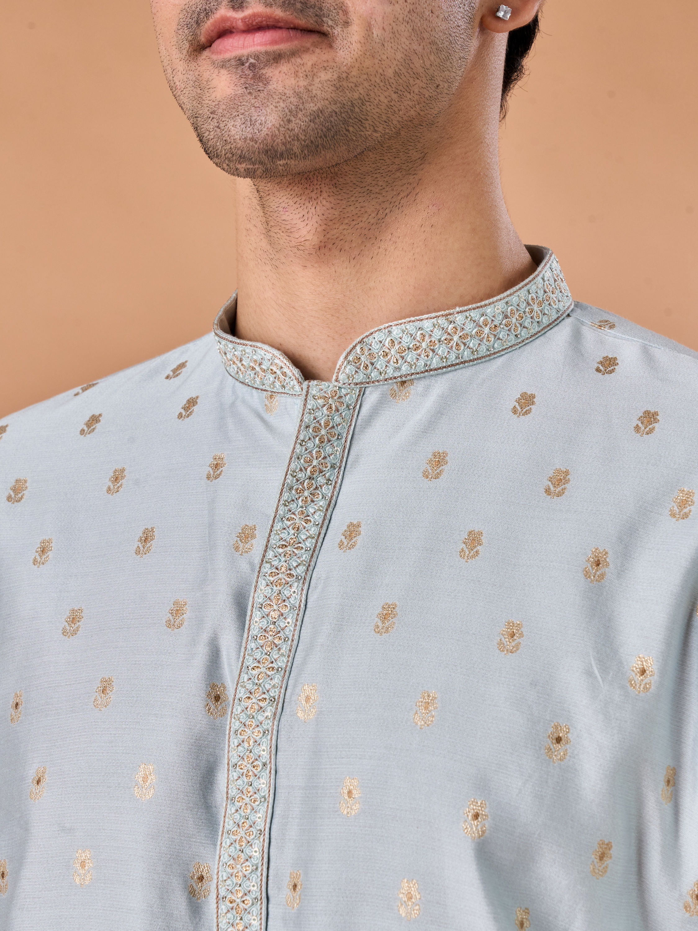 Manyavar Men Light Blue Elegance Kurta Pajama