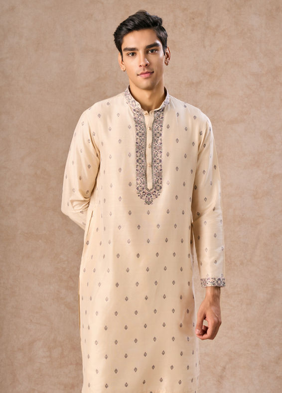 Manyavar Men Beige Bliss Kurta Pajama