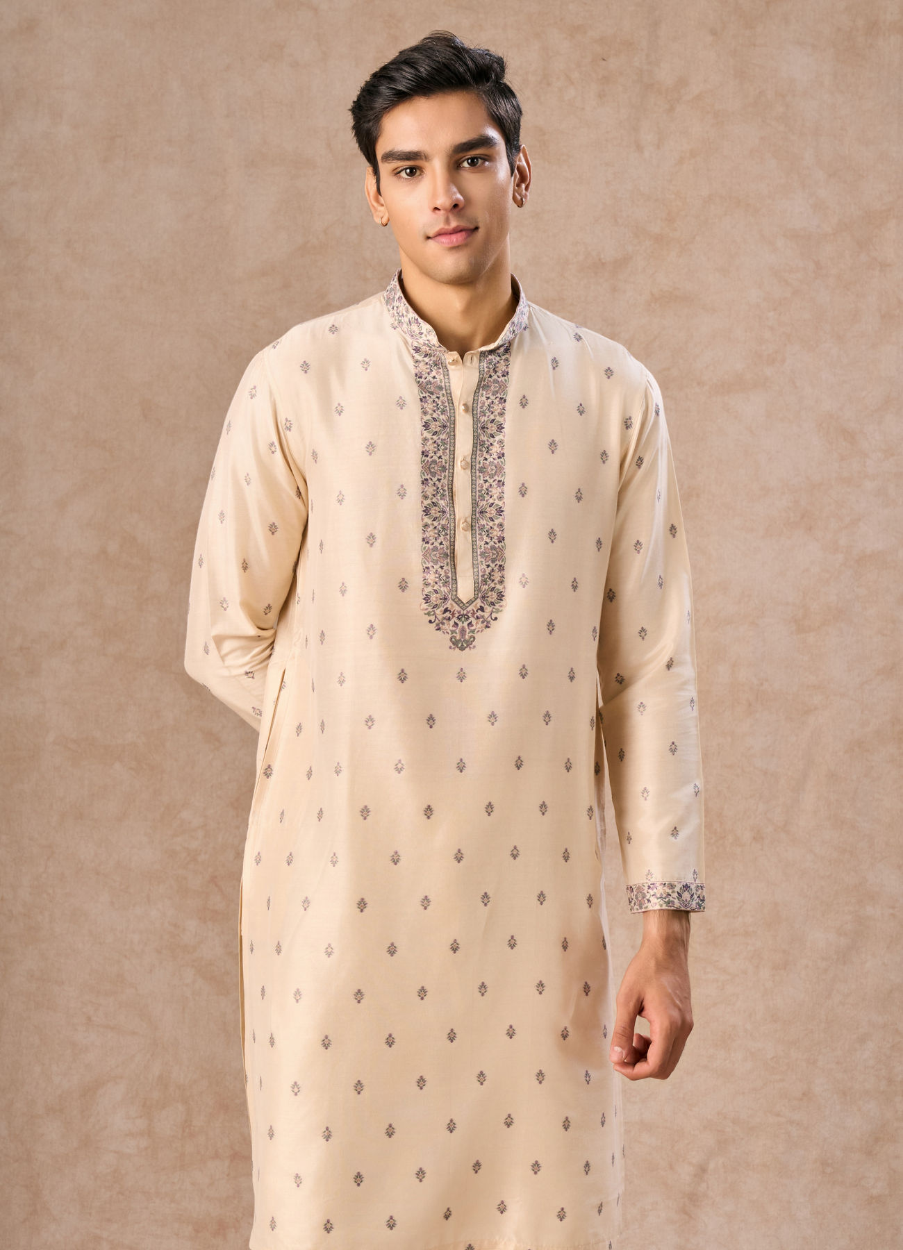 Manyavar Men Beige Bliss Kurta Pajama