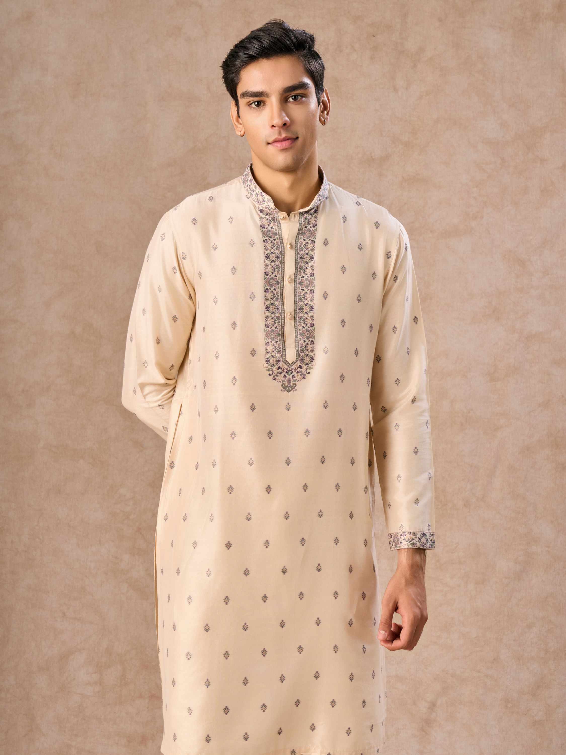 Manyavar Men Beige Bliss Kurta Pajama
