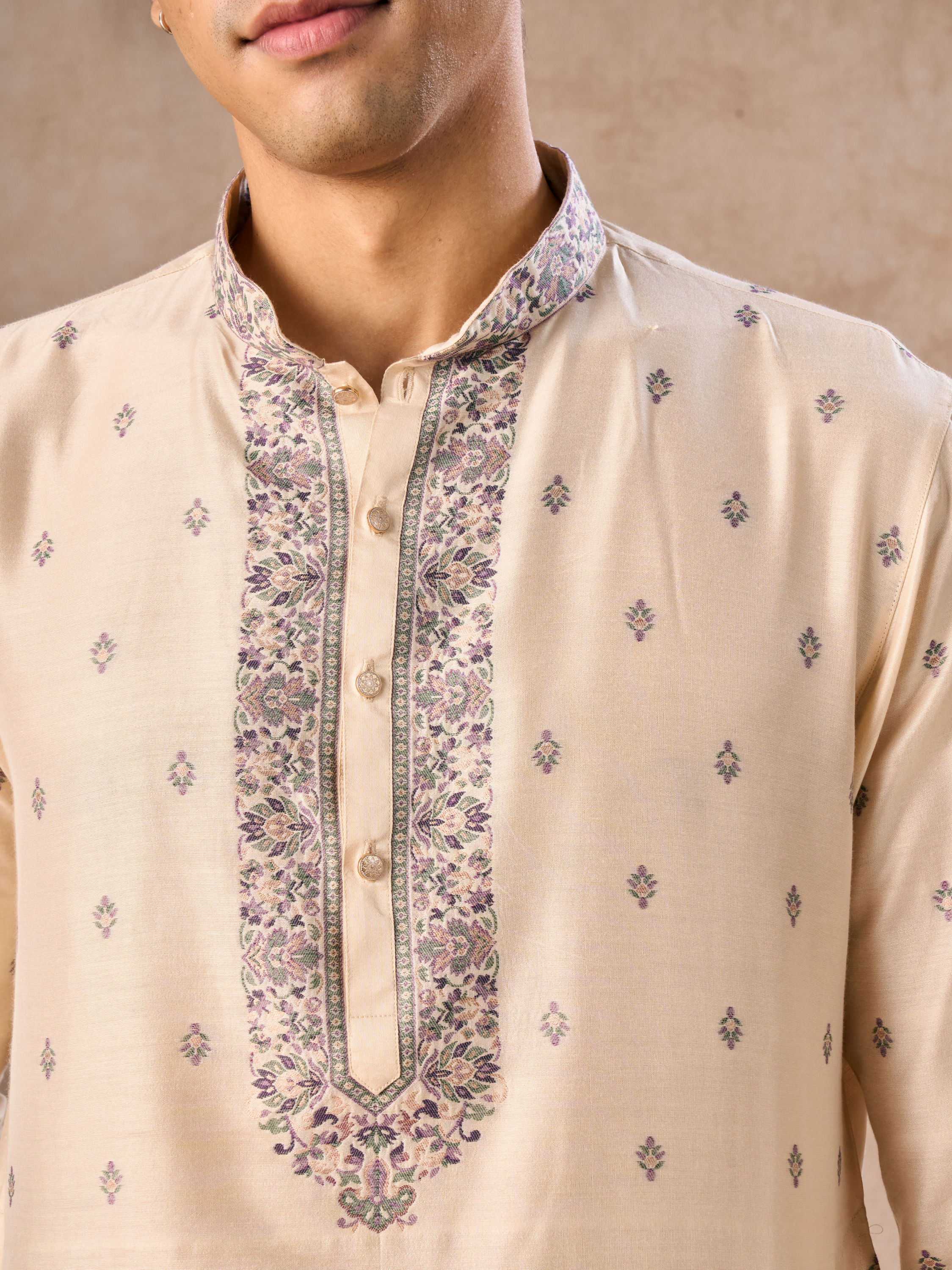 Manyavar Men Beige Bliss Kurta Pajama