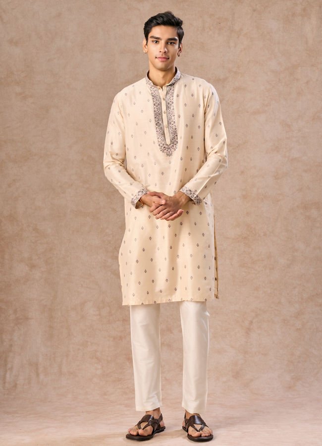 Manyavar Men Beige Bliss Kurta Pajama