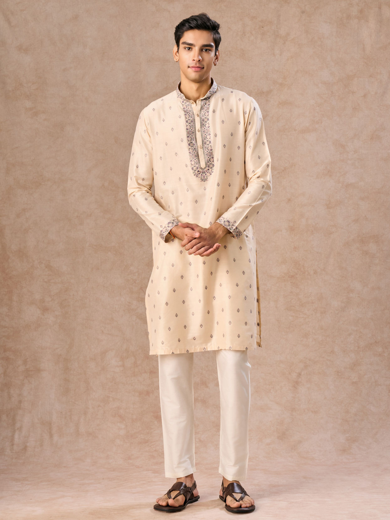 Manyavar Men Beige Bliss Kurta Pajama