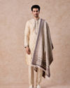 Manyavar Men Swanky Beige Kurta Pajama Dupatta Set