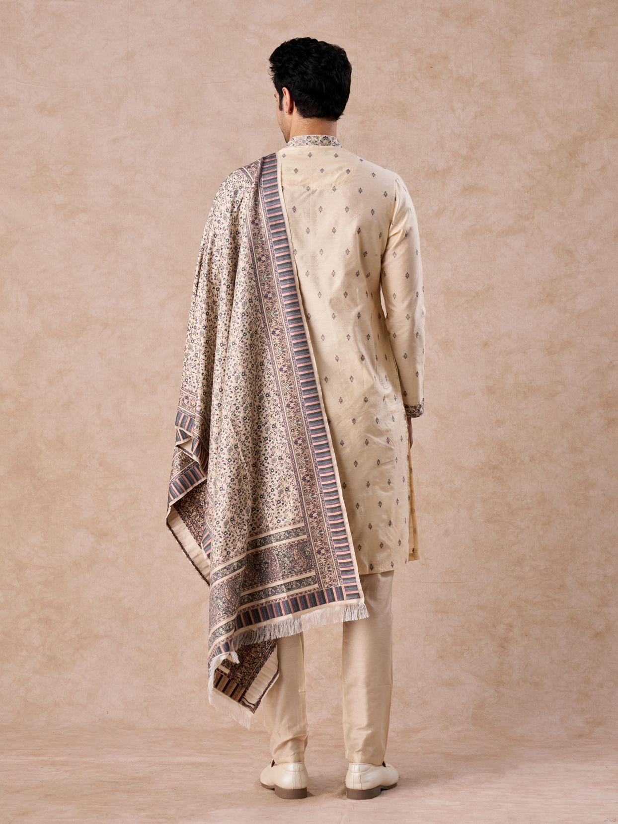 Manyavar Men Swanky Beige Kurta Pajama Dupatta Set