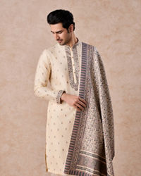 Manyavar Men Swanky Beige Kurta Pajama Dupatta Set