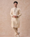 Manyavar Men Swanky Beige Kurta Pajama Dupatta Set