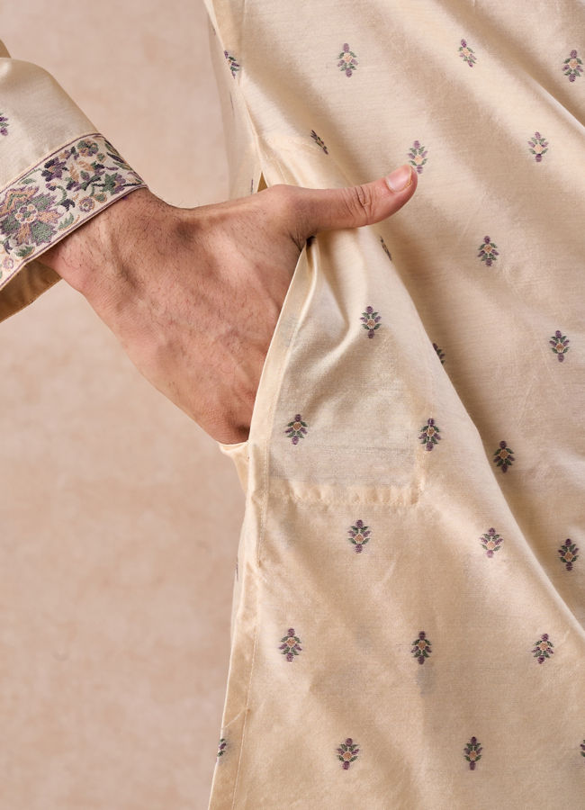 Manyavar Men Swanky Beige Kurta Pajama Dupatta Set