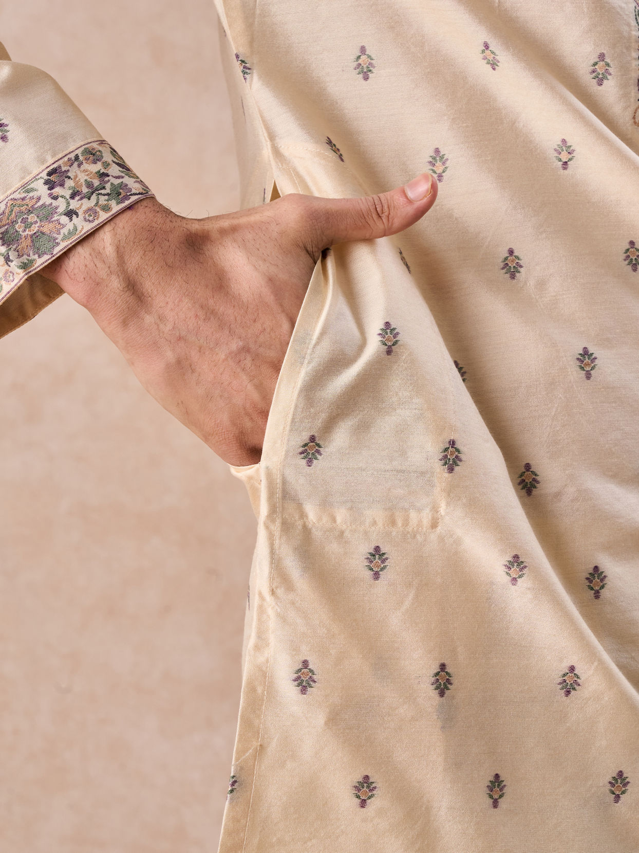 Manyavar Men Swanky Beige Kurta Pajama Dupatta Set