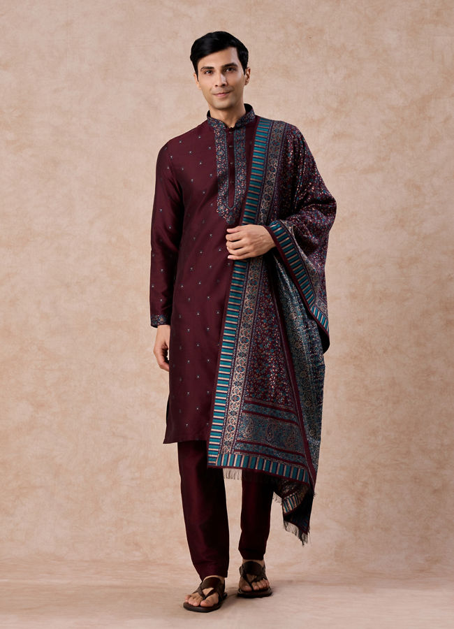 Manyavar Men Wine Royal Elegance Kurta Pajama
