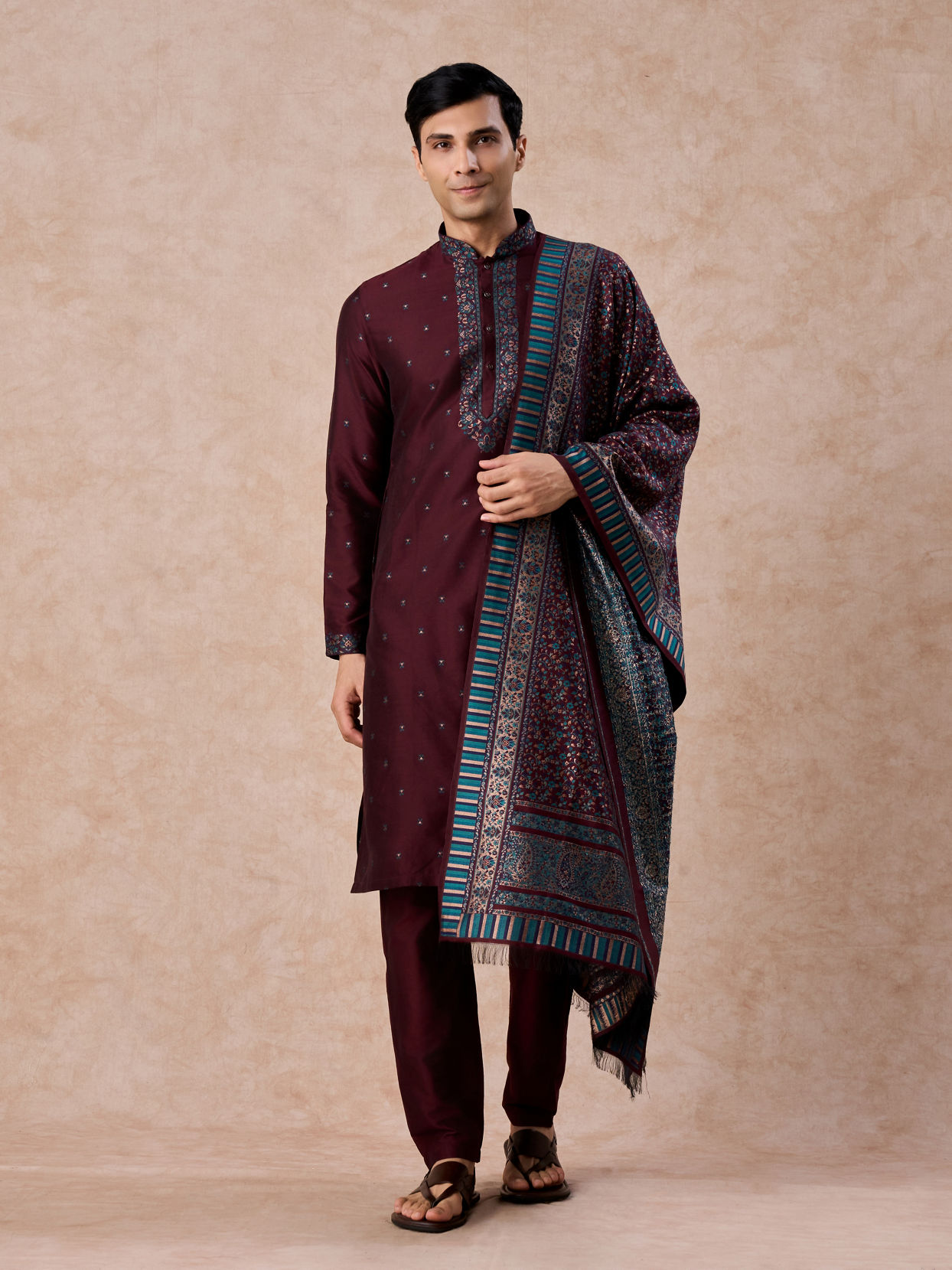 Manyavar Men Wine Royal Elegance Kurta Pajama