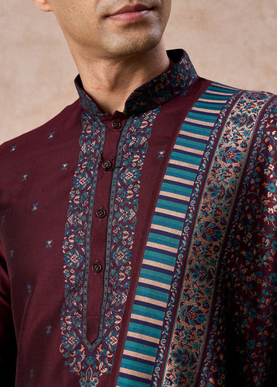 Manyavar Men Wine Royal Elegance Kurta Pajama