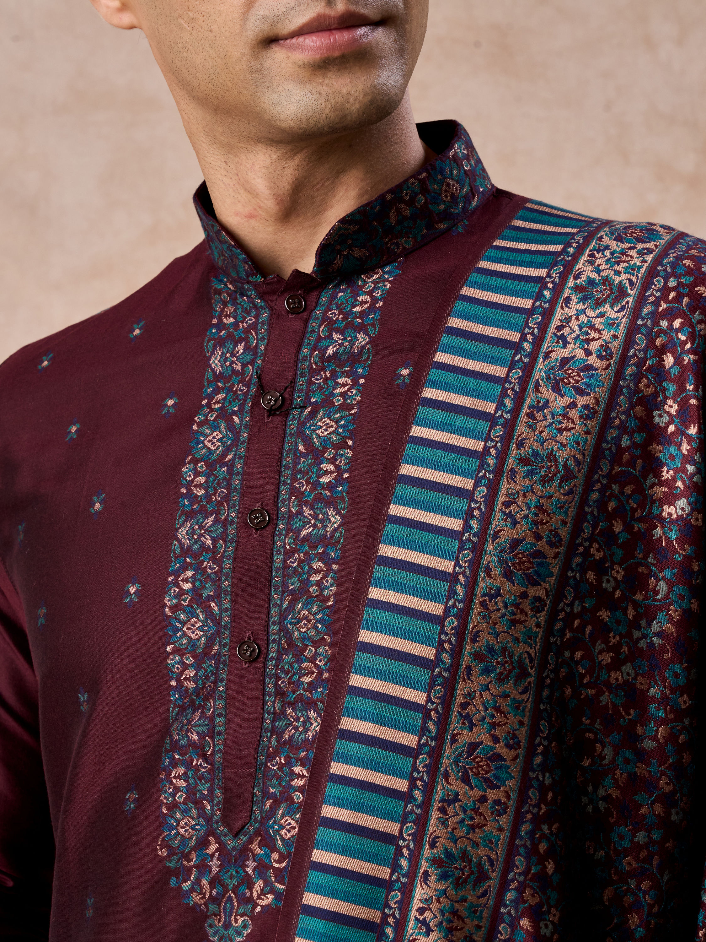 Manyavar Men Wine Royal Elegance Kurta Pajama