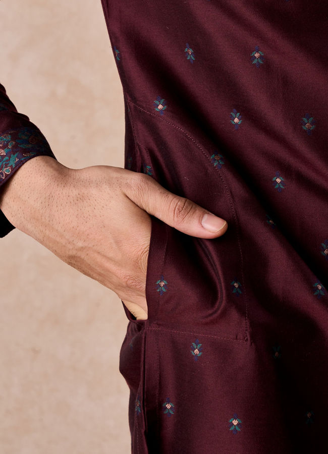 Manyavar Men Wine Royal Elegance Kurta Pajama