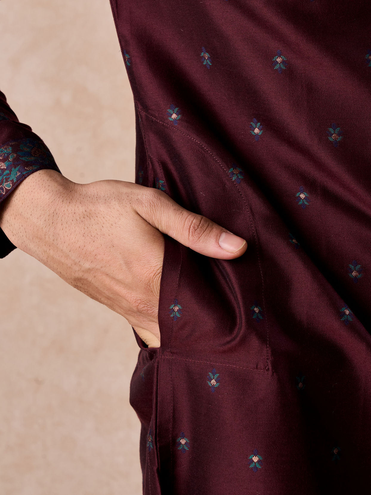 Manyavar Men Wine Royal Elegance Kurta Pajama