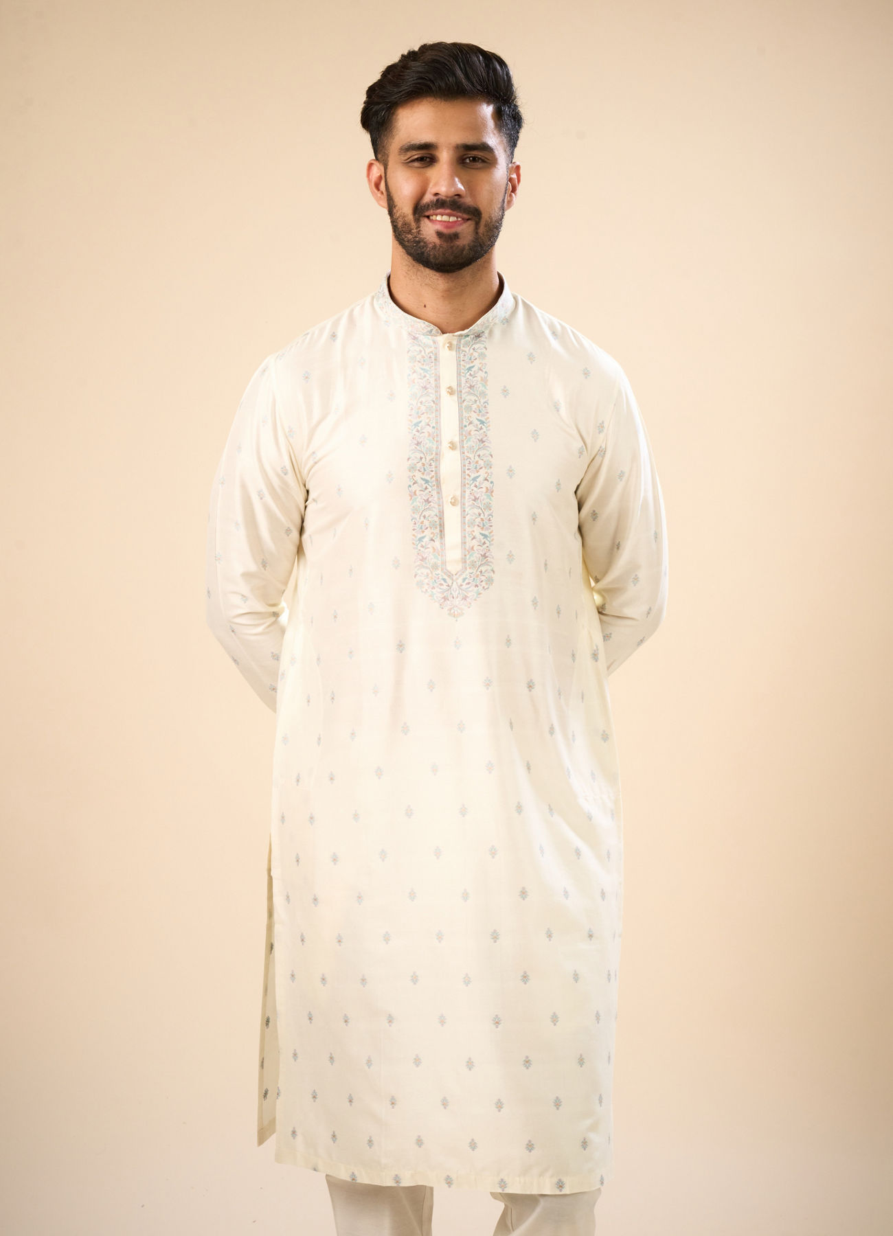 Manyavar Men Classy Cream Kurta Pajama