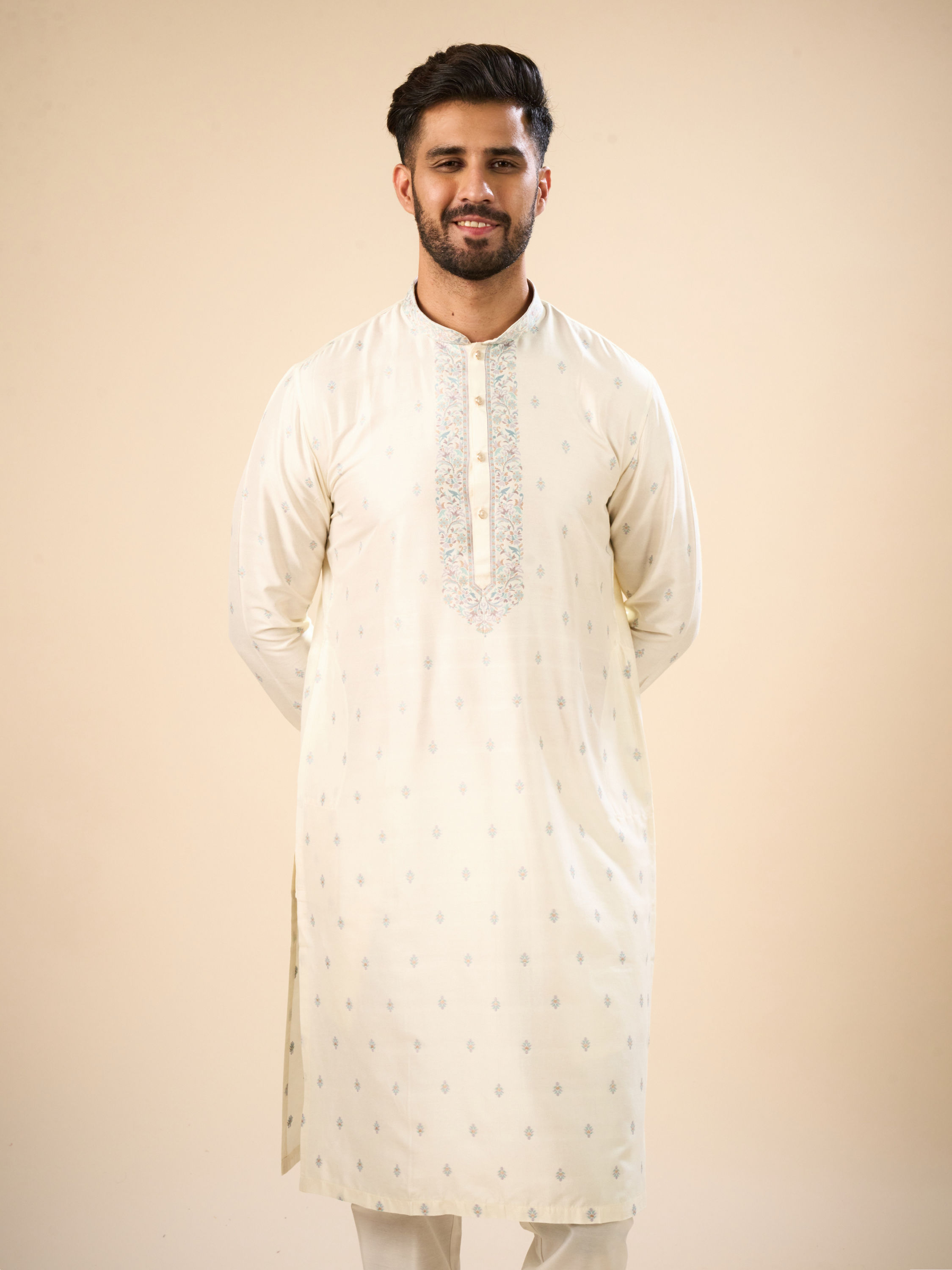 Manyavar Men Classy Cream Kurta Pajama
