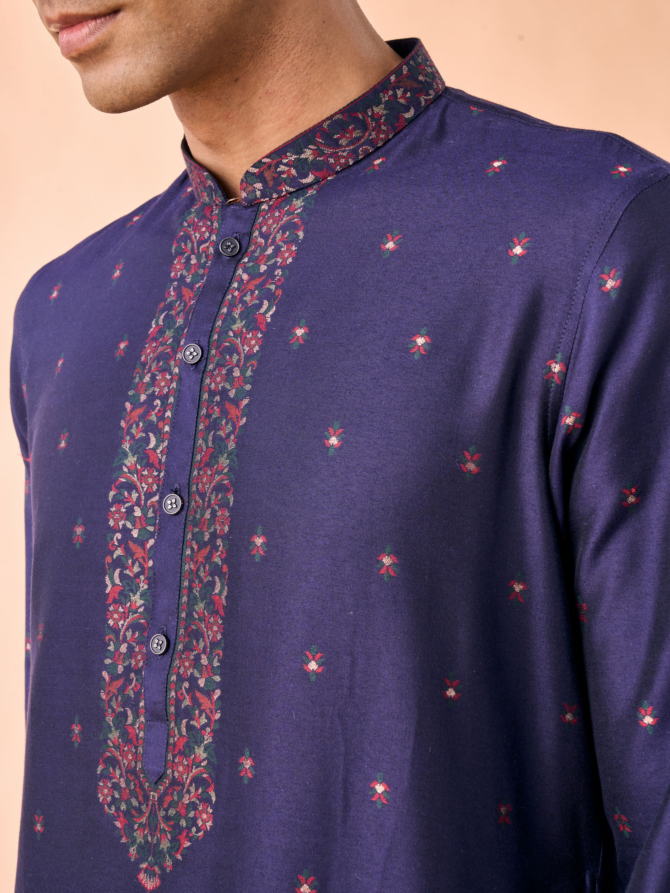 Manyavar Men Royale Dark Blue Kurta Pajama