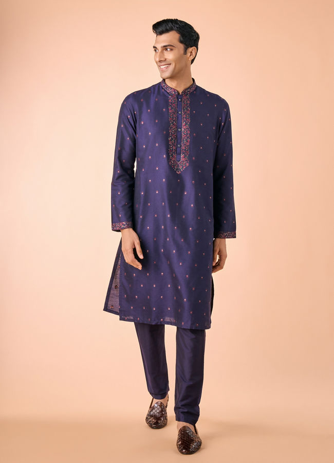 Manyavar Men Royale Dark Blue Kurta Pajama