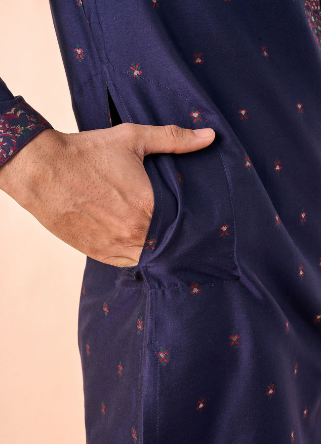 Manyavar Men Royale Dark Blue Kurta Pajama