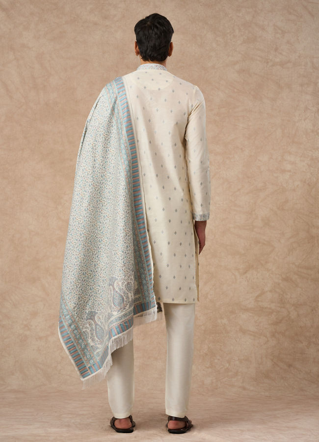 Manyavar Men Cream Blended Viscose Kurta Pajama Dupatta