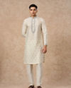 Manyavar Men Cream Blended Viscose Kurta Pajama Dupatta