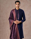 Manyavar Men Intricate Dark Blue Celebration Kurta Pajama Dupatta
