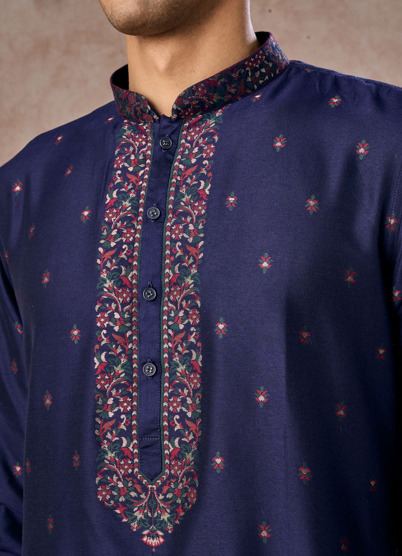 Manyavar Men Intricate Dark Blue Celebration Kurta Pajama Dupatta