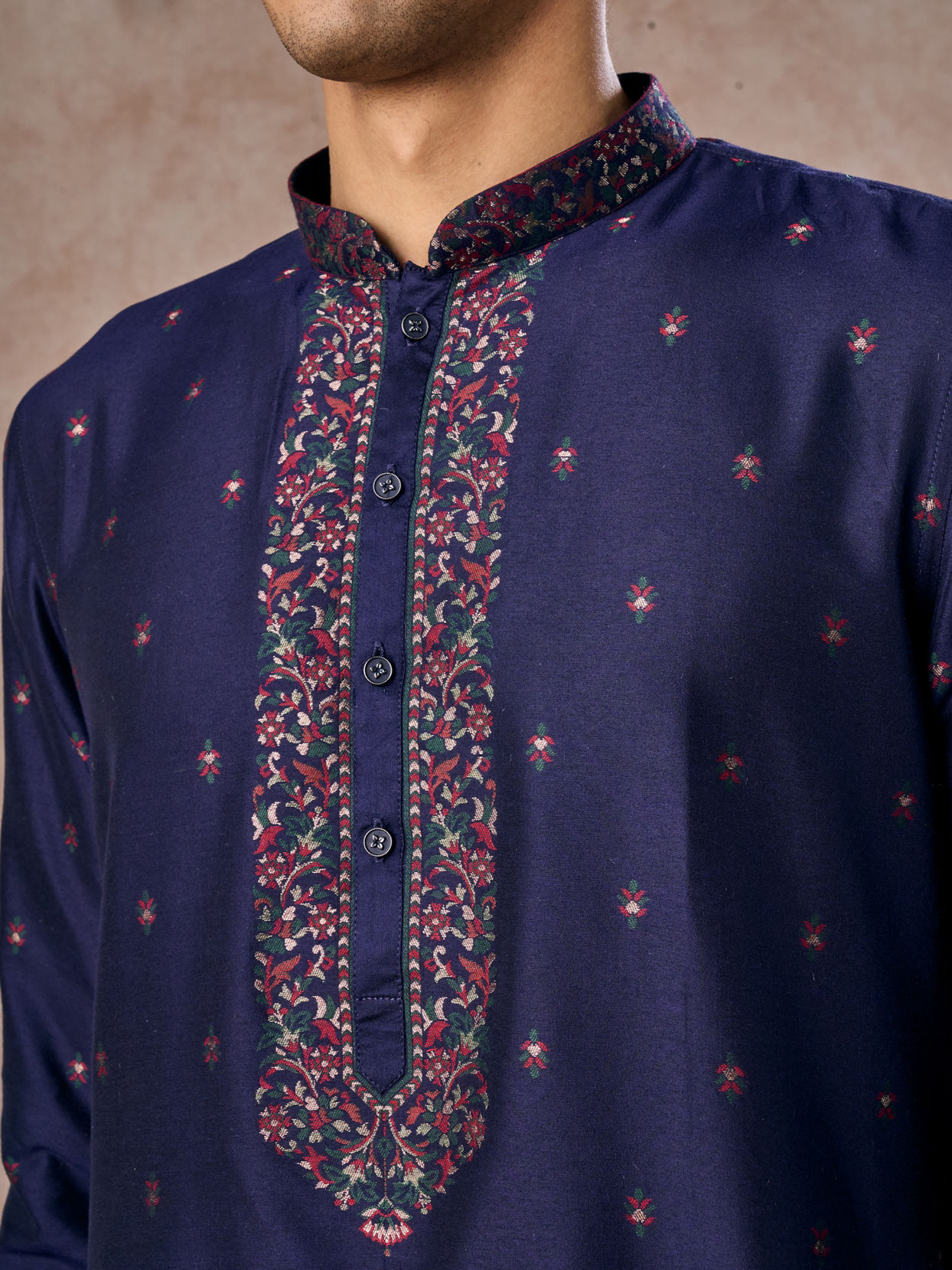 Manyavar Men Intricate Dark Blue Celebration Kurta Pajama Dupatta