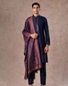 Manyavar Men Intricate Dark Blue Celebration Kurta Pajama Dupatta