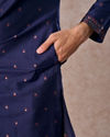Manyavar Men Intricate Dark Blue Celebration Kurta Pajama Dupatta