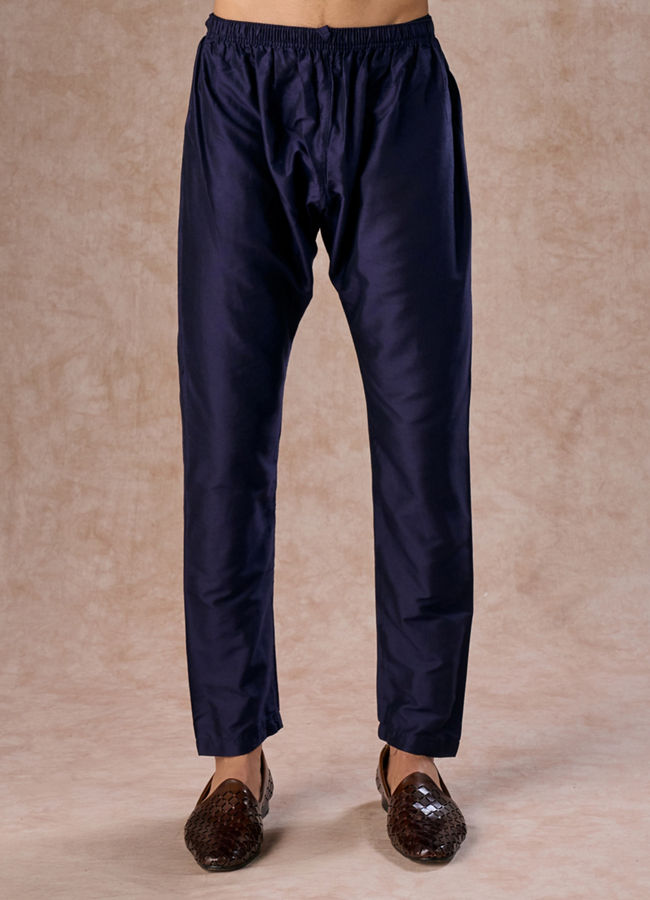 Manyavar Men Intricate Dark Blue Celebration Kurta Pajama Dupatta