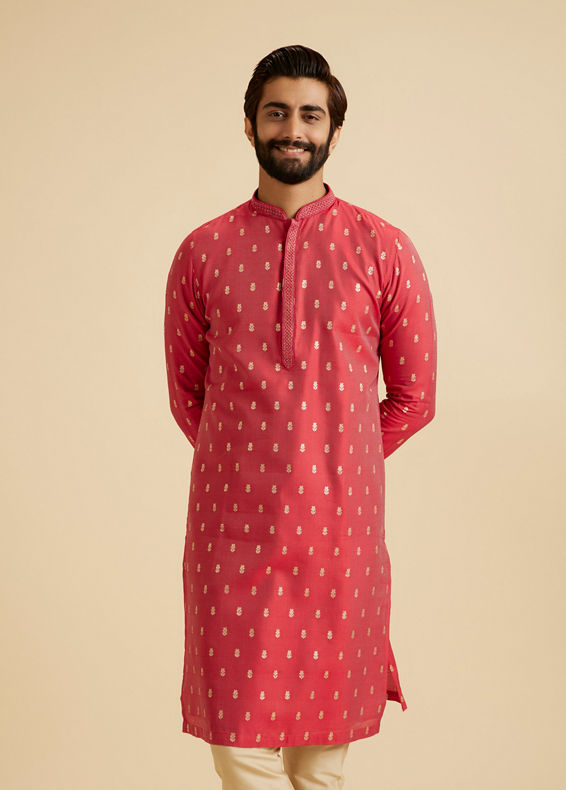 Manyavar Men Gleaming Coral Elegance Kurta Pajama