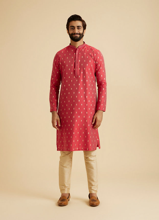 Manyavar Men Gleaming Coral Elegance Kurta Pajama