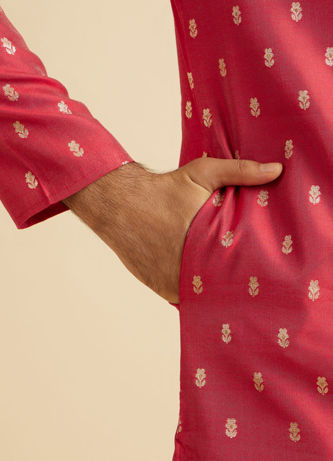 Manyavar Men Gleaming Coral Elegance Kurta Pajama