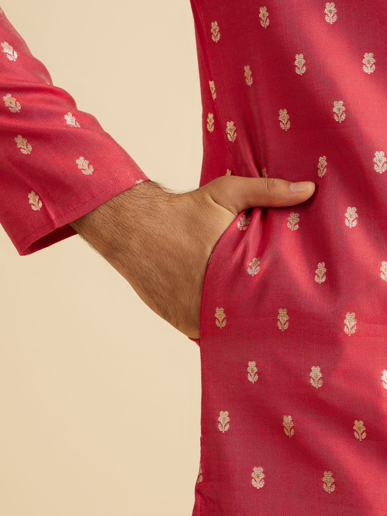 Manyavar Men Gleaming Coral Elegance Kurta Pajama