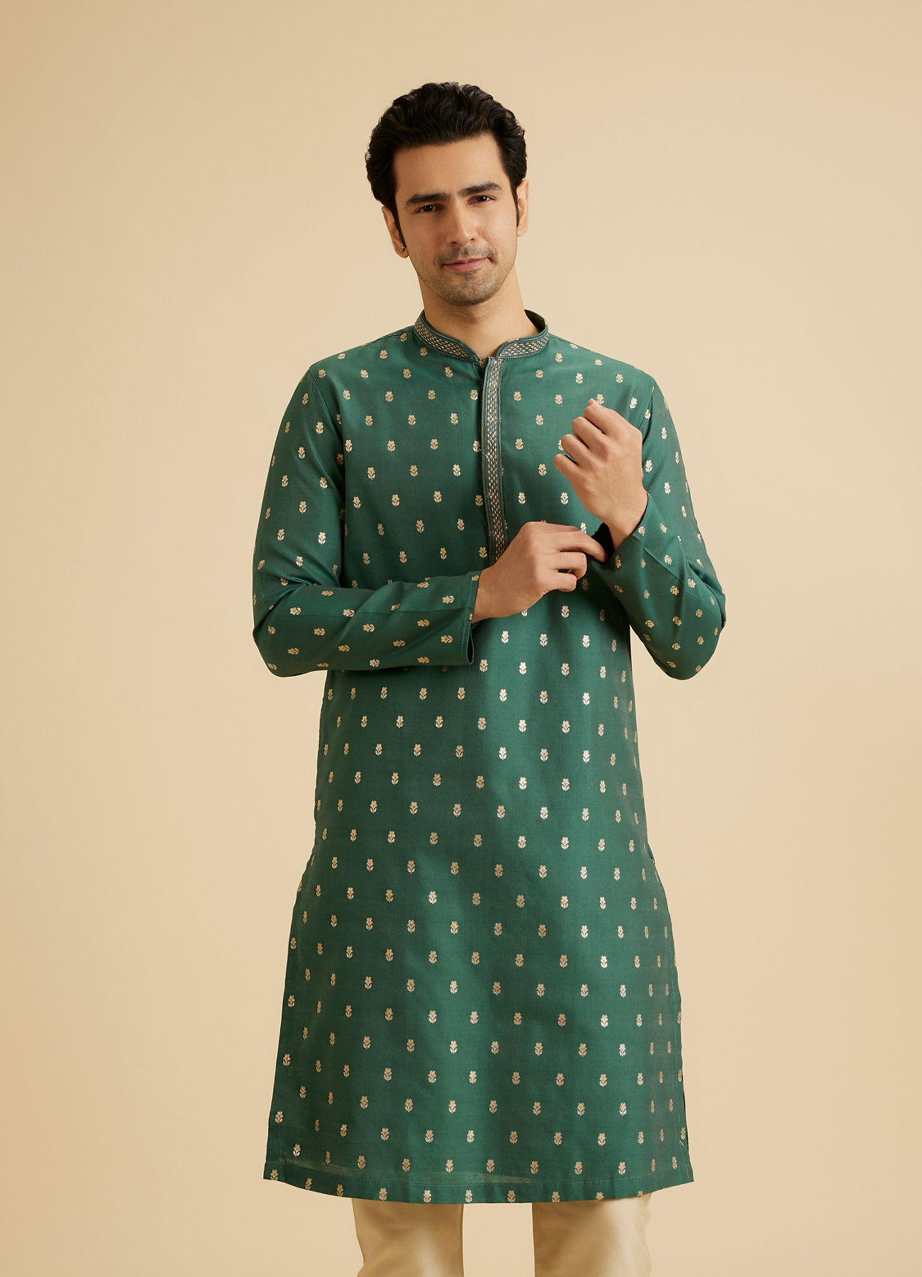 Manyavar Men Dark Green Opulence Kurta Pajama