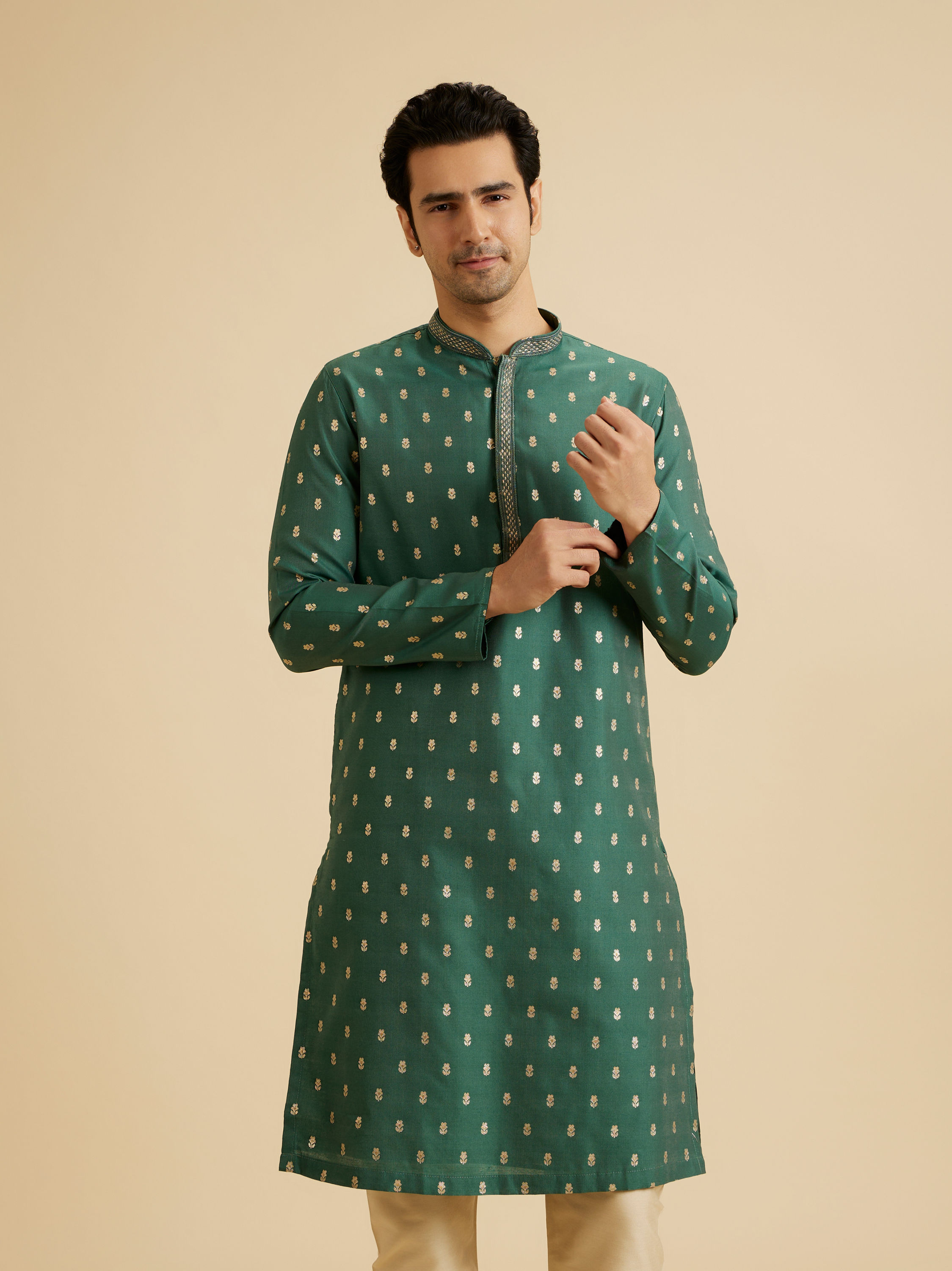 Manyavar Men Dark Green Opulence Kurta Pajama