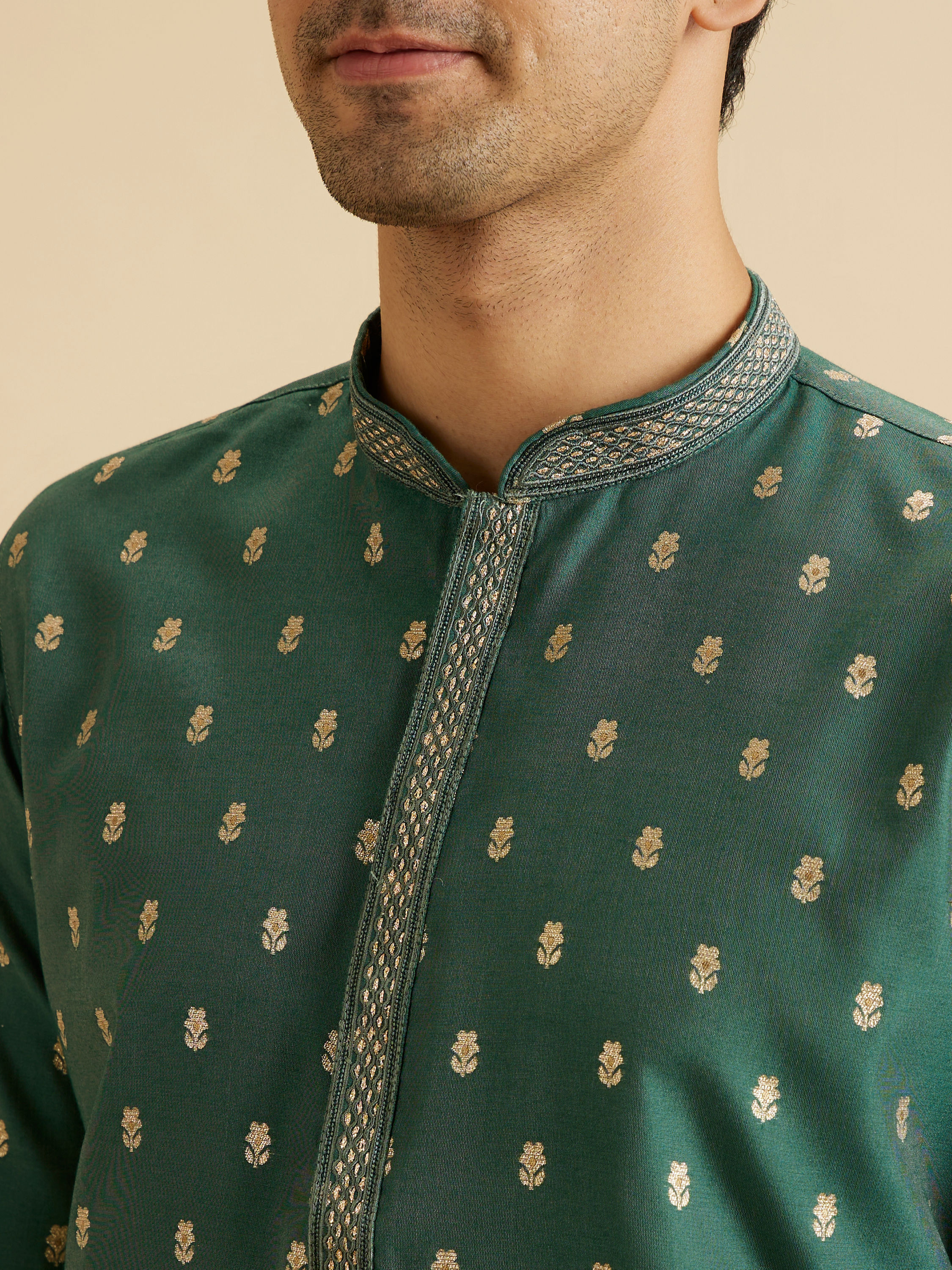 Manyavar Men Dark Green Opulence Kurta Pajama