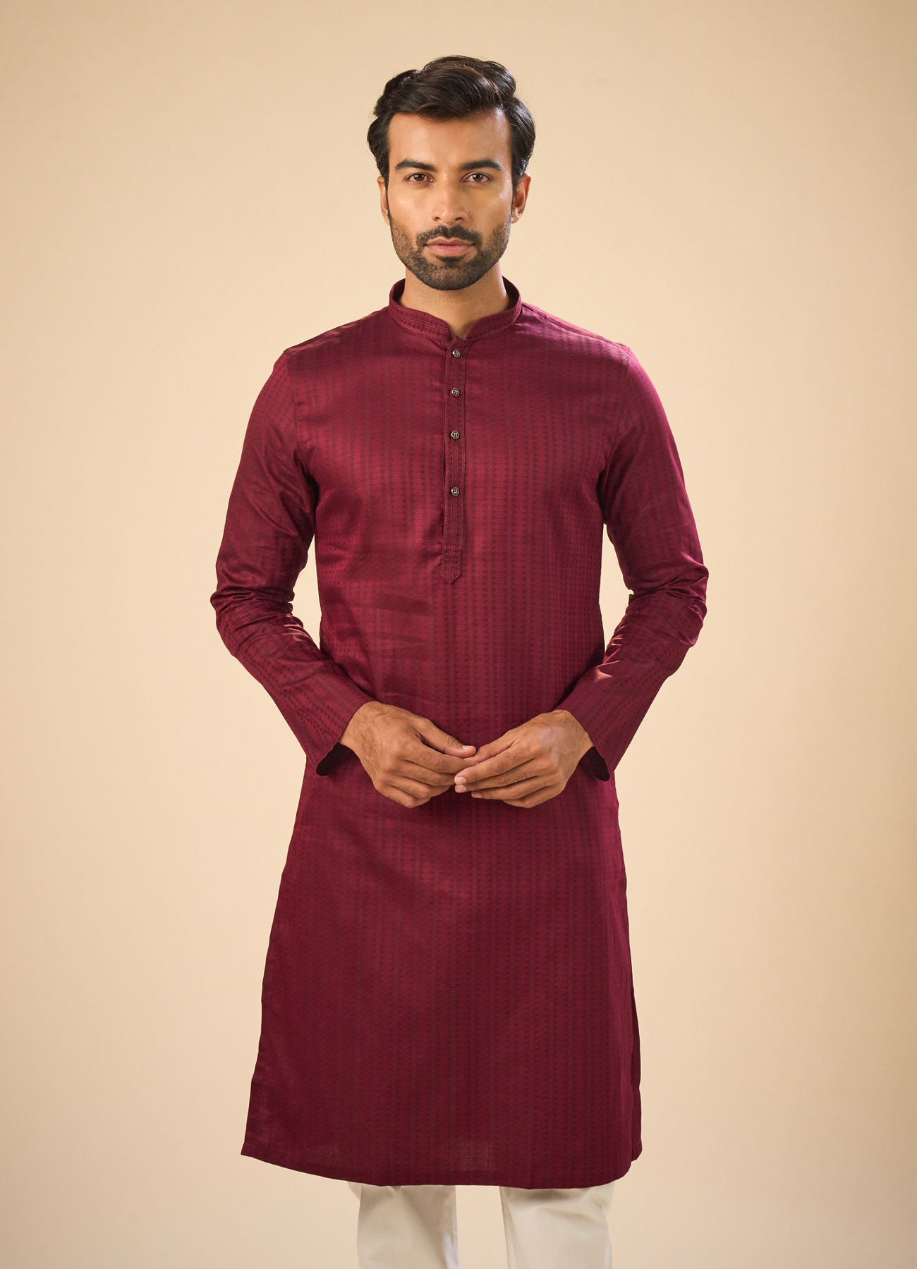 Manyavar Men Wine Radiance Kurta Pajama
