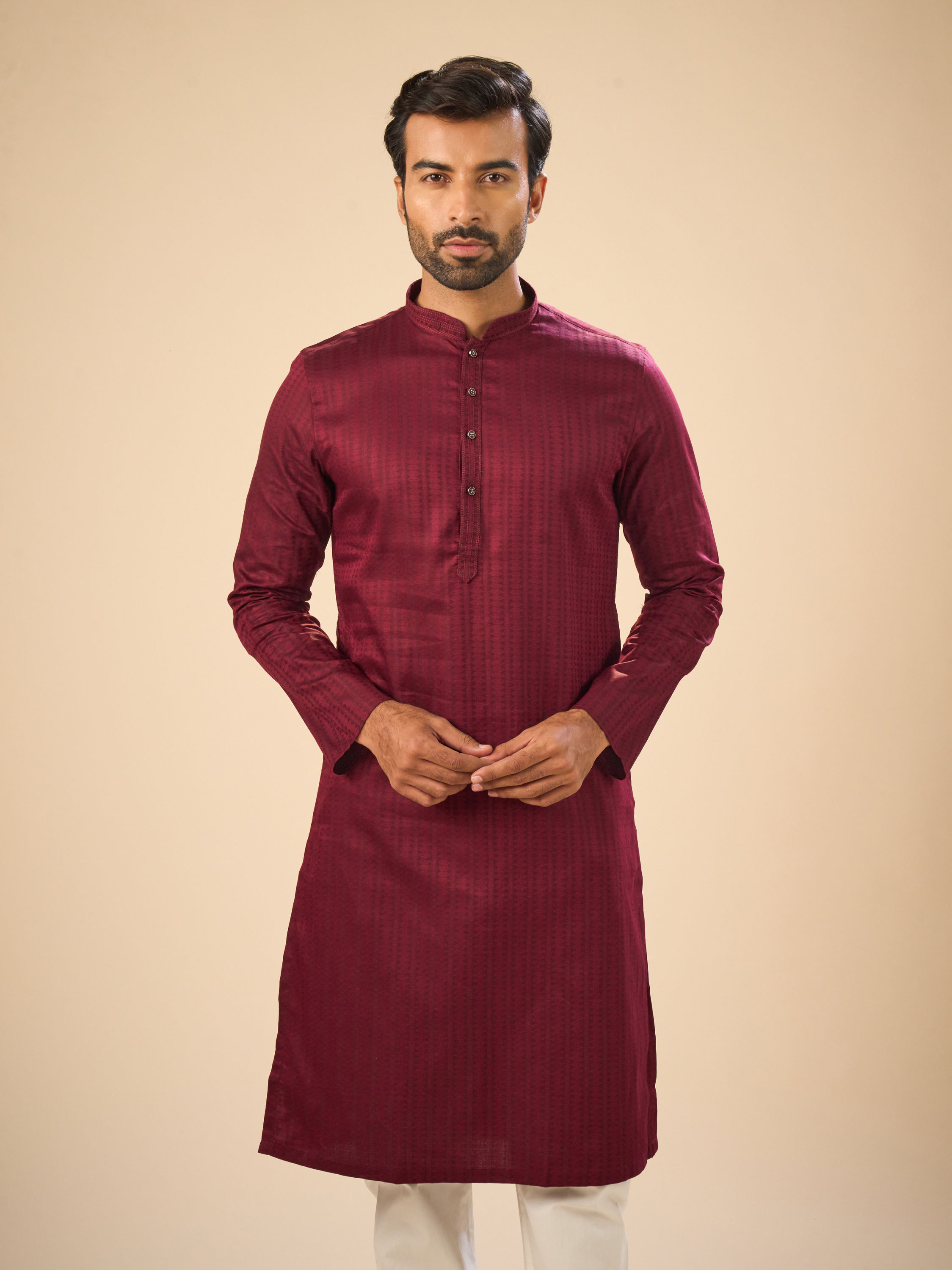 Manyavar Men Wine Radiance Kurta Pajama