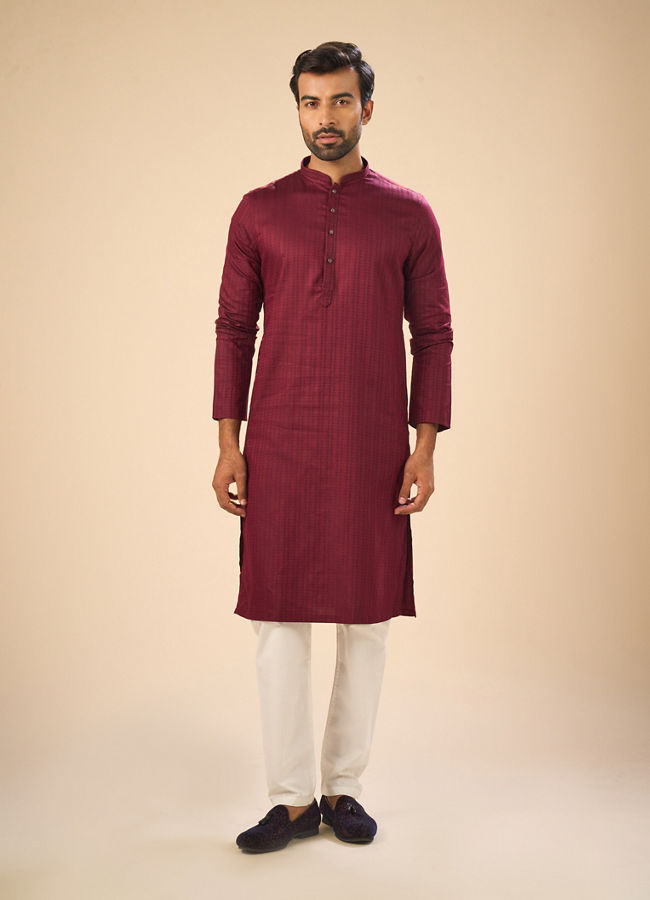 Manyavar Men Wine Radiance Kurta Pajama