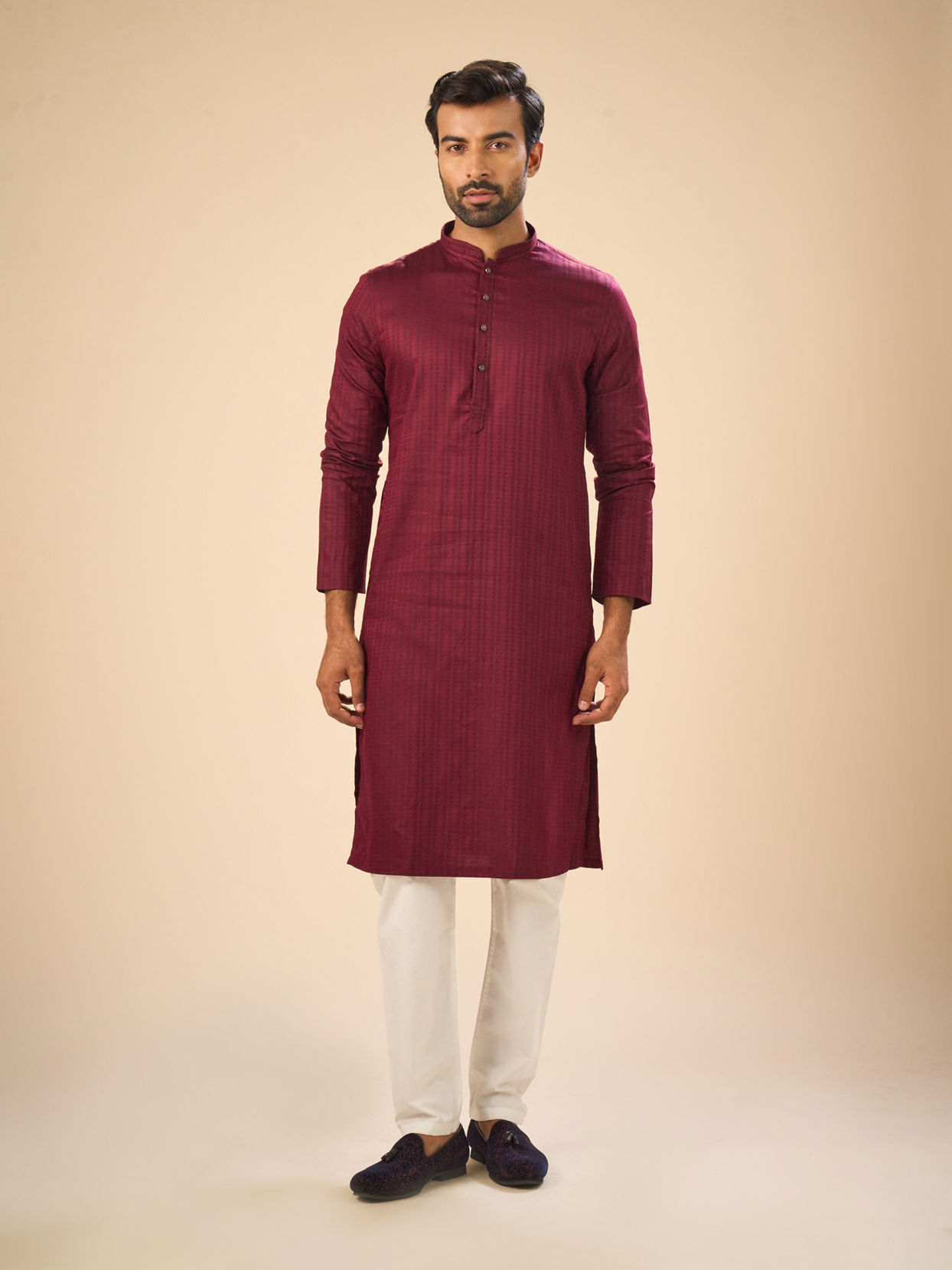 Manyavar Men Wine Radiance Kurta Pajama