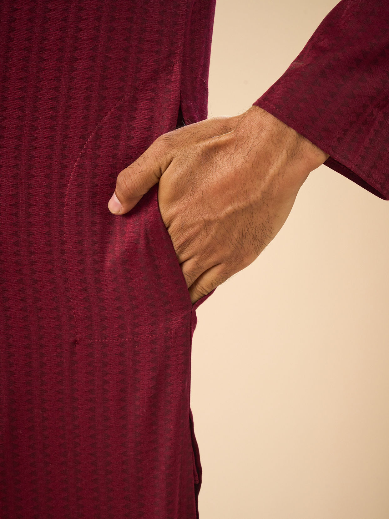 Manyavar Men Wine Radiance Kurta Pajama