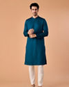 Manyavar Men Teal Blue Cotton Kurta Pajama